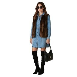 Sanctuary Los Angeles Faux Fur Open Front Vest Brown Lined Small Boho Cozy Layer